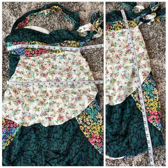 For Love & Lemons NWT Darlene Green Floral Colorblock Cut-Out Mini Dress Large - Picture 11 of 14